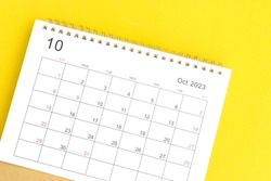 Calendar October 2023 Top View On Yellow A Background
