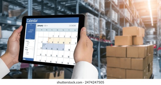 Calendar on computer software application for schedule planning for personal organizer and online business snugly
