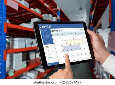 Calendar on computer software application for schedule planning for personal organizer and online business snugly