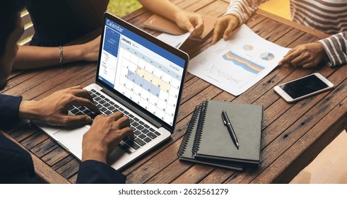 Calendar on computer software application for schedule planning for personal organizer and online business snugly