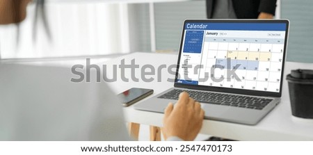 Calendar on computer software application for schedule planning for personal organizer and online business snugly