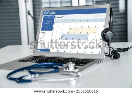 Calendar on computer software application for schedule planning for personal organizer and online business snugly