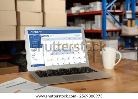 Calendar on computer software application for schedule planning for personal organizer and online business snugly