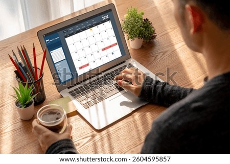Calendar on computer software application for modish schedule planning for personal organizer and online business
