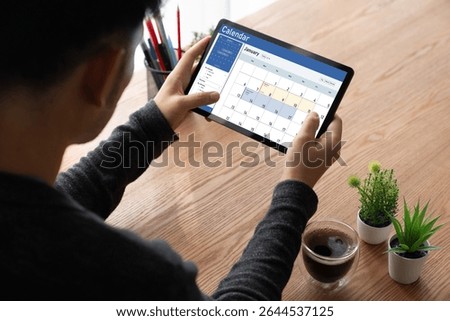 Calendar on computer software application for schedule planning for personal organizer and online business snugly