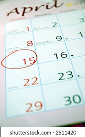 Calendar Open To Circled April 15th, Tax Day