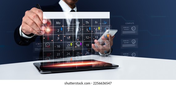 Calendar and Organizer's Agenda Appointment Reminder Timetables and agendas are used by event planners to organize and schedule activities. The woman was using her phone to take notes in calendar app. - Powered by Shutterstock