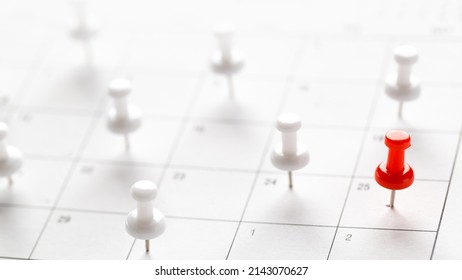 Calendar Page Pinned In A Calender On Datebusiness Meeting Schedule, Travel Planning Or Project Milestone And Reminder Concept.