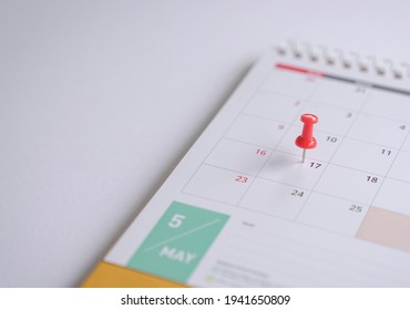 Calendar With Red Pin On May 17. New Tax Return Filing Date For 2021. Reminder Or Deadline Concept.