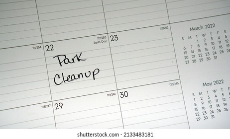 Calendar Reminder About Park Cleanup On Earth Day On April 22.                               