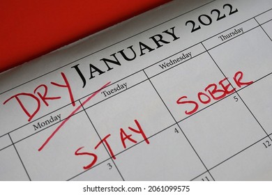 Calendar reminder for Dry January - stay sober for the month                                   - Shutterstock ID 2061099575