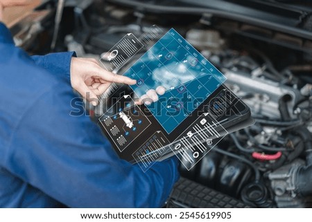 Calendar topic checking appointment schedule of car service concept, Businesswoman check service appointment, Management and check calendar agenda work, Checklist, Certificate warranty,Quality control