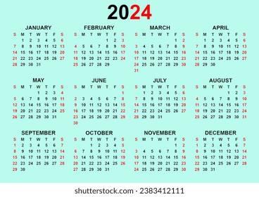Calendar for the Year 2024