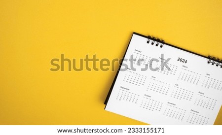 Calendar year 2024 schedule on yellow background.
2024 calendar planning appointment meeting concept. 
copy space.
top view.   
