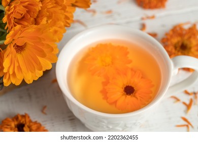 Calendula Tea In A White Cup