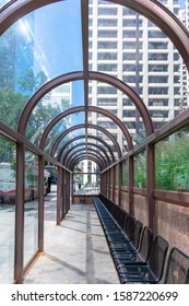 Calgary, AB/CAN - 07-21-2019:  Empty Bus Terminal On City Street In Summer