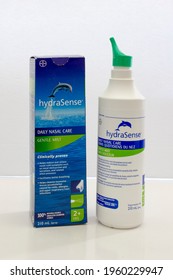 Calgary, Alberta, Canada. April 21, 2021. HydraSense Gentle Mist Nasal Spray, Daily Nasal Care, 100% Natural Source Seawater, Preservative-Free, 210 ML