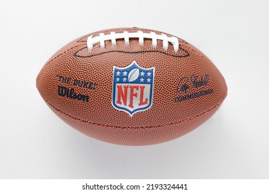 Calgary, Alberta, Canada. Aug 23, 2022. A WILSON NFL The Duke Football On A White Background