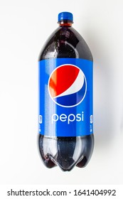 Calgary Alberta, Canada. Feb 10, 2020. Pepsi Soda two Liter Bottle. Carbonated soft drink