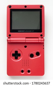 Calgary, Alberta, Canada. July 20, 2020. Gameboy Advance SP On A White Background