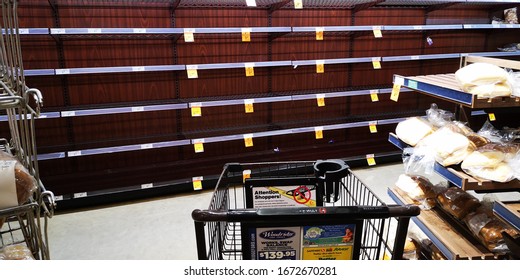 Calgary, Alberta Canada March 13, 2020 Empty Shelves At Stores Over Coronavirus Fears