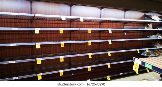 Calgary, Alberta Canada March 13, 2020 Empty Shelves At Stores Over Coronavirus Fears