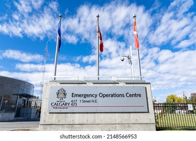 Calgary Alberta Canada, October 10 2022: The Emergency Operations Center Main Entrance Near Rotary Park And Downtown.