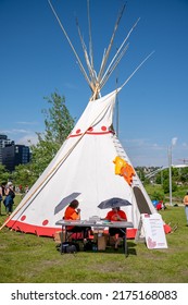 Calgary, Alberta - July 1, 2022: Indigenous Culture At Canada Day Celebrations In The City Of Calgary.