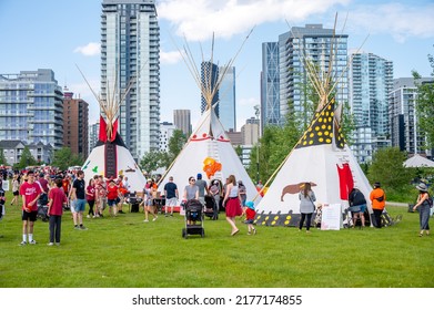 Calgary, Alberta - July 1, 2022: Indigenous Culture At Canada Day Celebrations In The City Of Calgary.