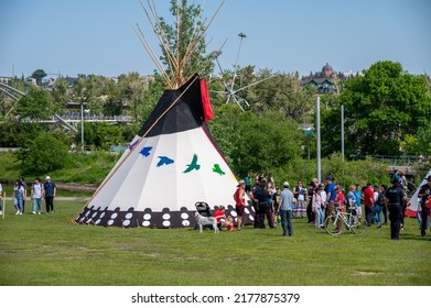 Calgary, Alberta - July 1, 2022: Indigenous Culture At Canada Day Celebrations In The City Of Calgary.