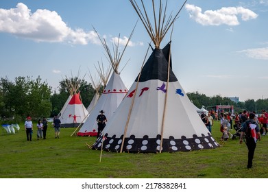 Calgary, Alberta - July 1, 2022: Indigenous Culture At Canada Day Celebrations In The City Of Calgary.