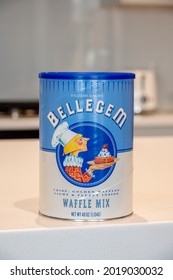 Calgary, Alberta - July 29, 2021:  Williams Sonoma Bellegem Waffle Mix Container In Kitchen.