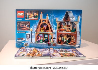 Calgary, Alberta - July 29, 2021: Hogsmeade Village (Harry Potter) Lego Set.