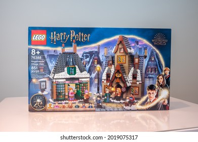 Calgary, Alberta - July 29, 2021: Hogsmeade Village (Harry Potter) Lego Set.