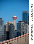 Calgary, Alberta - October 3, 2021: Exterior facade and detail of the Scotiabank Saddledome. Home of the NHL