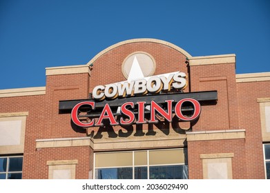 Calgary, Alberta - September 3, 2021: Exterior Facade And Logo Of The Cowboys Casino At The Calgary Stampede Grounds.