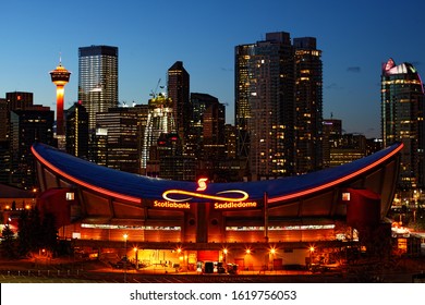 CALGARY, ALBERTA/CANADA- OCTOBER 8, 2017: A Night view of Saddledome in Calgary, Canada