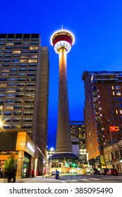 CALGARY CANADA 1-3-2015: Calgary at night is considered a beta- world city by the Globalization and World Cities study group and tied for 5th best - home for large number of corporate head offices