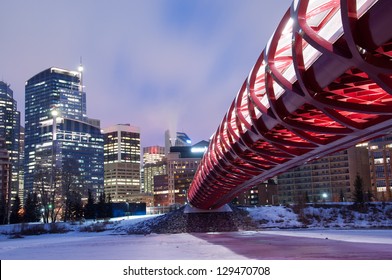 CALGARY, CANADA - FEB 18: the Peace Bridge on February 18, 2013 in Calgary, Alberta Canada. The pedestrian bridge spans the Bow River and was designed by Santiago Calatrava.