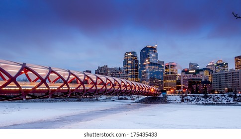 CALGARY, CANADA - FEB 18: the Peace Bridge on February 18, 2013 in Calgary, Alberta Canada. The pedestrian bridge spans the Bow River and was designed by Santiago Calatrava.