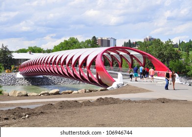 CALGARY, CANADA - JULY 5: the Peace Bridge on July 5, 2012 in Calgary, Alberta Canada. The pedestrian bridge spans the Bow River and was designed by Santiago Calatrava.