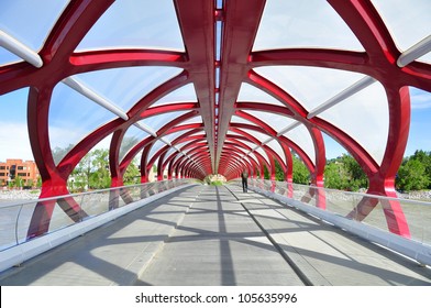 CALGARY, CANADA - JUNE 7: the Peace Bridge on June 7, 2012 in Calgary, Alberta Canada. The pedestrian bridge spans the Bow River and was designed by Santiago Calatrava.