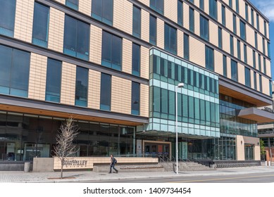 Calgary, Canada - May 26, 2019: Exterior Facade Of Bow Valley College In Calgary Alberta.  Bow Valley Is A Major Vocational College In The City And Is Located Downtown.