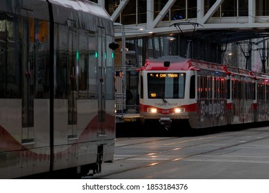 Calgary, Canada - October 28 2020: CTrain At 3 Street Station 