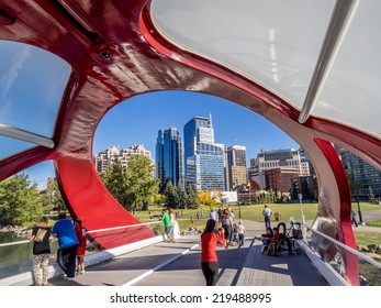 CALGARY, CANADA - SEPT 21: the Peace Bridge on September 21, 2014 in Calgary, Alberta Canada. The pedestrian bridge spans the Bow River and was designed by Santiago Calatrava. 