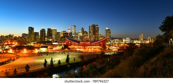 Calgary city skyline at twilight time, Alberta,Canada