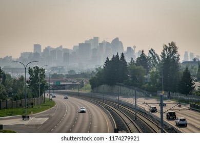 Calgary Downtown Covered By Wildfire Smoke, Canada, Alberta