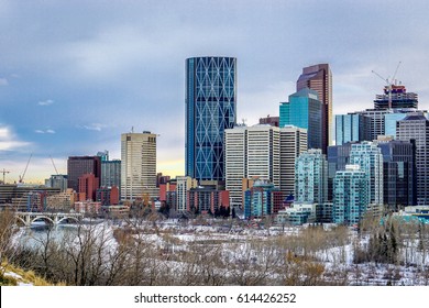 Calgary Downtown In Winter, Alberta, Canada 