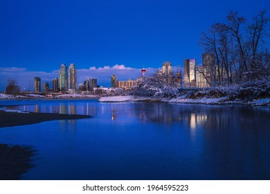 Calgary skyline glowing at night