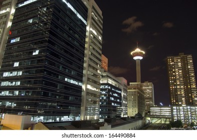 Calgary Skyline and Office Towers at Night. Calgary, Alberta, Canada